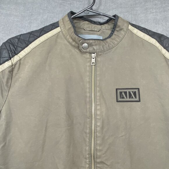 Armani Exchange Mens Olive Quilted Shoulder Biker Jacket Zip Pockets Size L - Picture 5 of 13